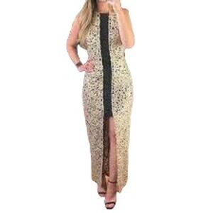 Badgley Mischka Black & Gold Metallic Beaded Gown
